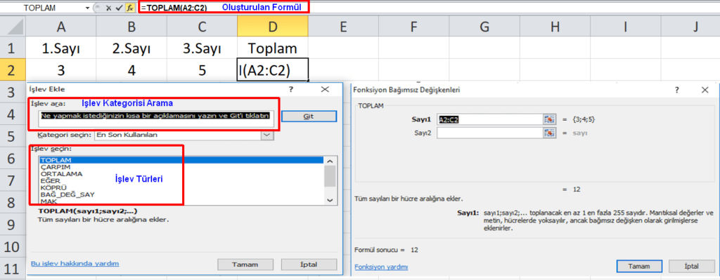 Microsoft Excel Ders Notları-1 Excel Formül Düzenleme
